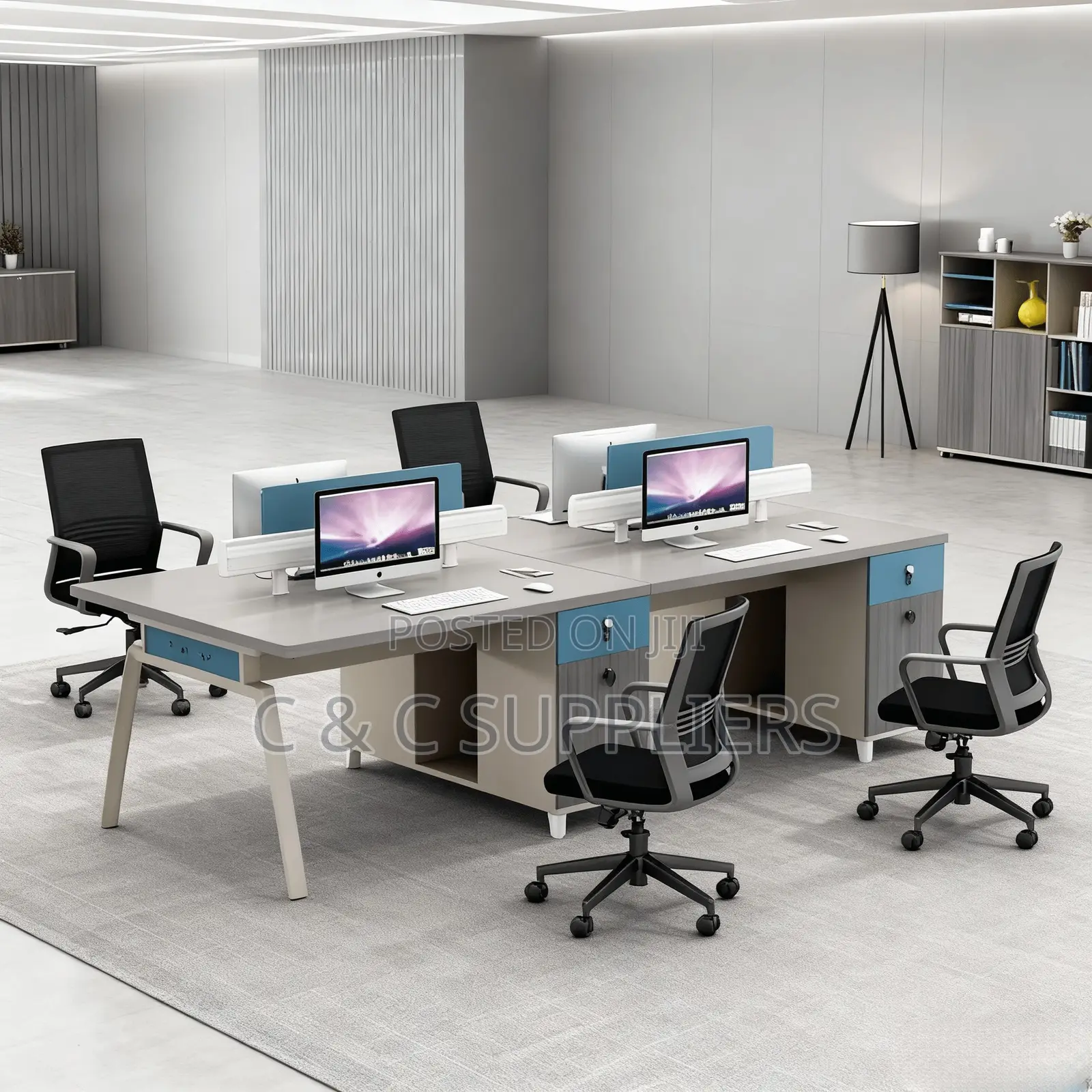 Office Desks; 4-Way Modular Office Workstation With Drawers