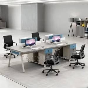 Office Desks; 4-Way Modular Office Workstation With Drawers