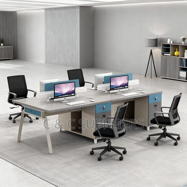 Office Desks; 4-Way Modular Office Workstation With Drawers - thumbnail 4