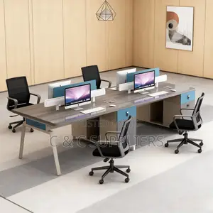 Office Desks; 4-Way Modular Office Workstation With Drawers