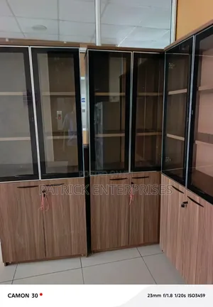Imported Modern Wooden Bookshelf/ Filling Cabinet 2 Door With Glass