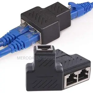 Black Rj45 Splitter Adapter 1 to 2 Dual Female Port Cat5