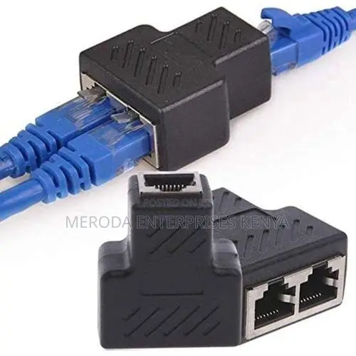 Black Rj45 Splitter Adapter 1 to 2 Dual Female Port Cat5