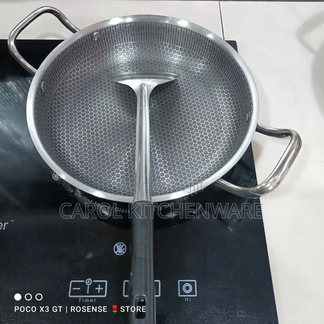 2 Handle Honeycomb Stainless Steel Non Stick Pan