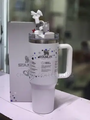 White Original Star Effect Stanley Mugs With Straw Brush and Topper