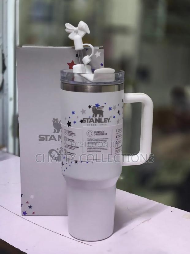 White Original Star Effect Stanley Mugs With Straw Brush and Topper