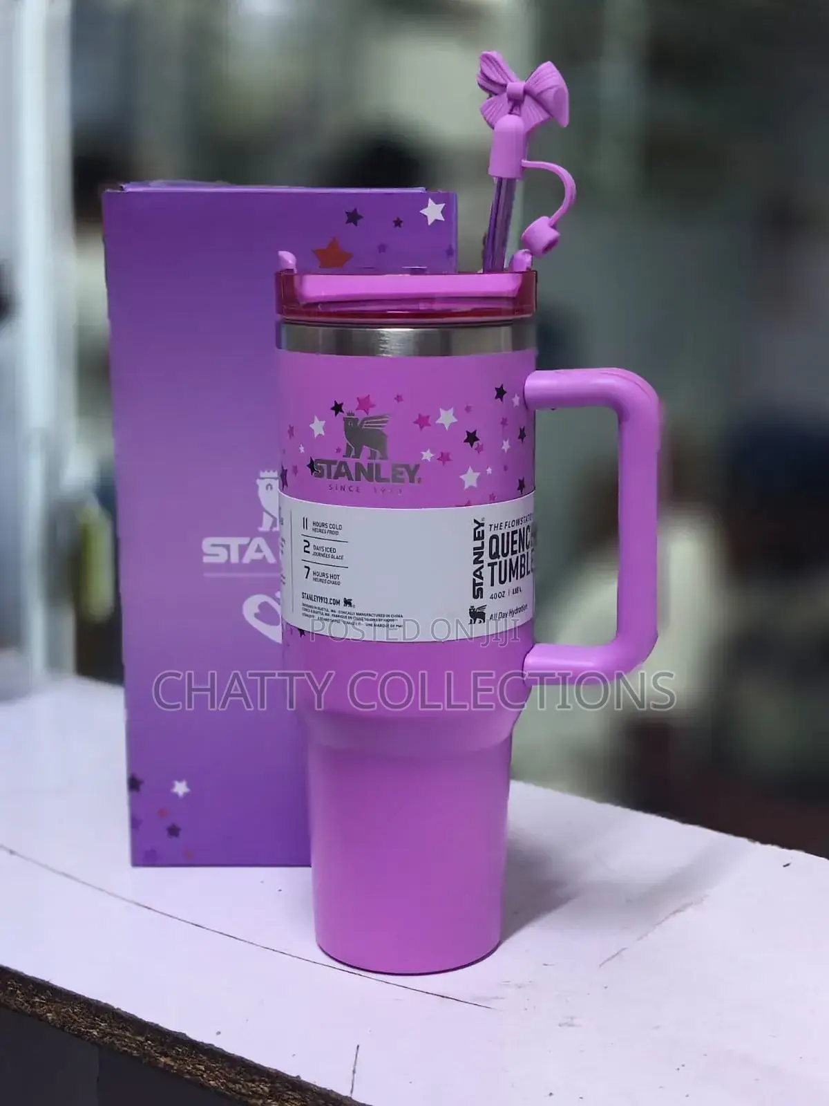 Purple Original Star Effect Stanley Mugs With Straw Brush and Topper