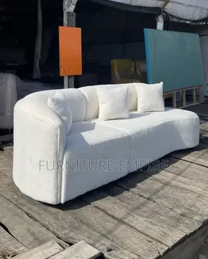 Modern White Curved-Back Upholstered Sofa