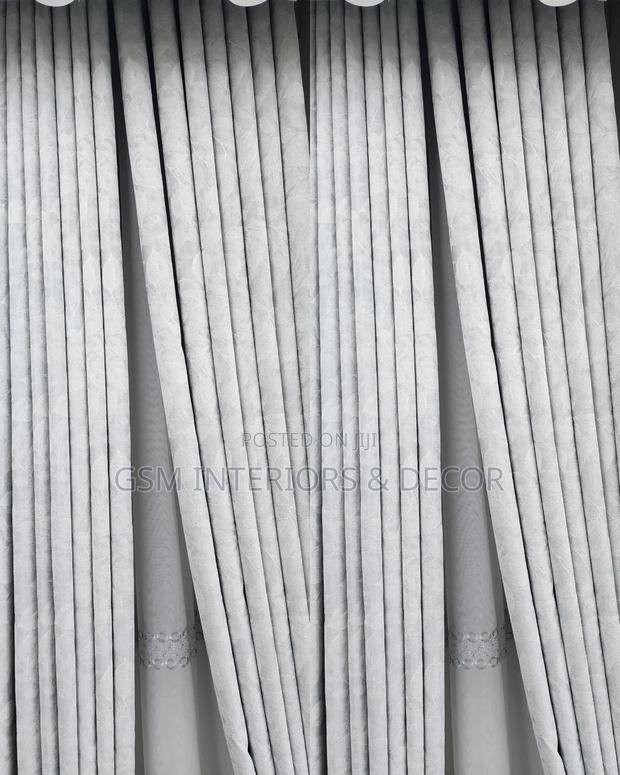 Off-White Curtains With Hexagonal Patterns