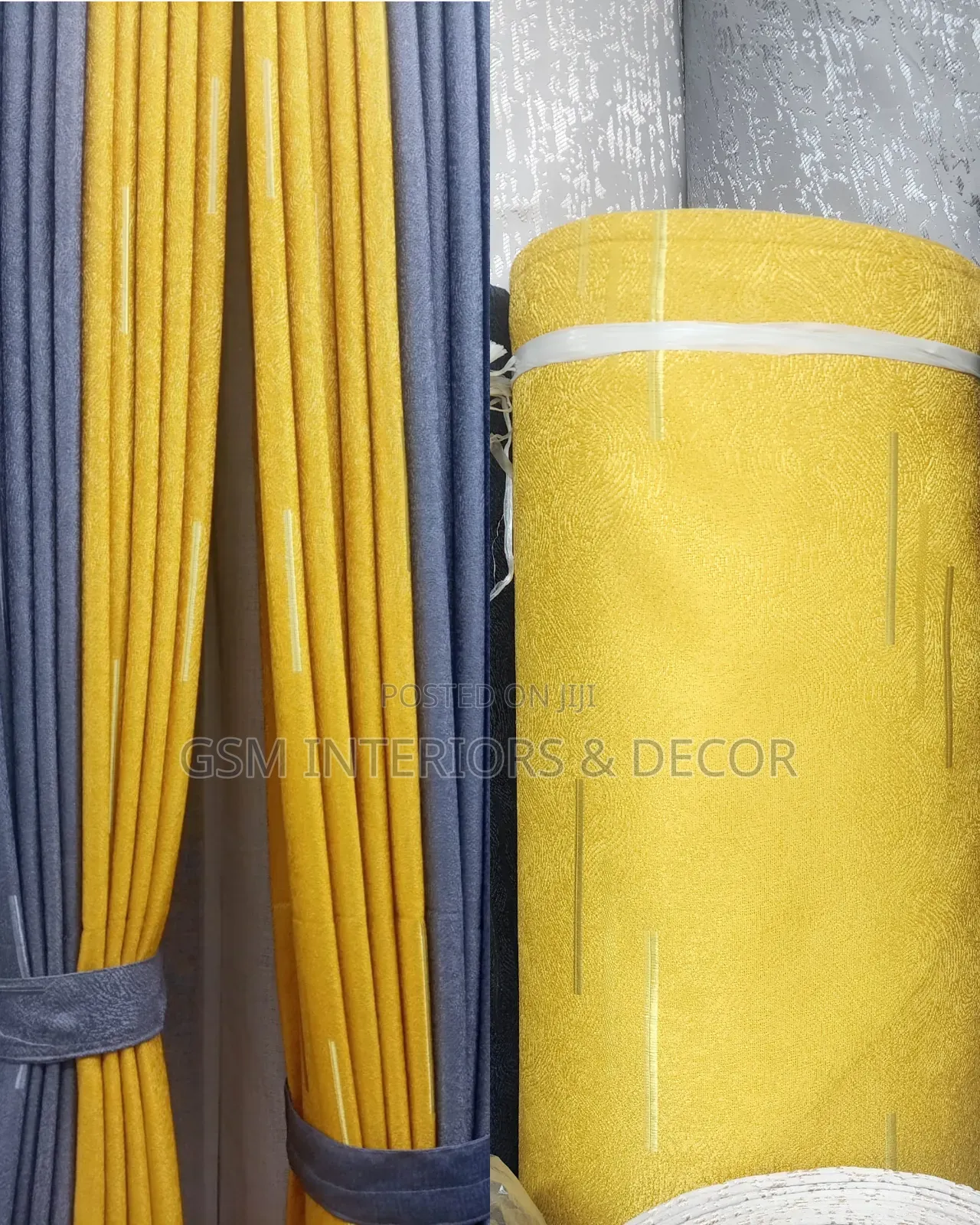 Mustard Yellow and Grey Curtains in Matching Interiors
