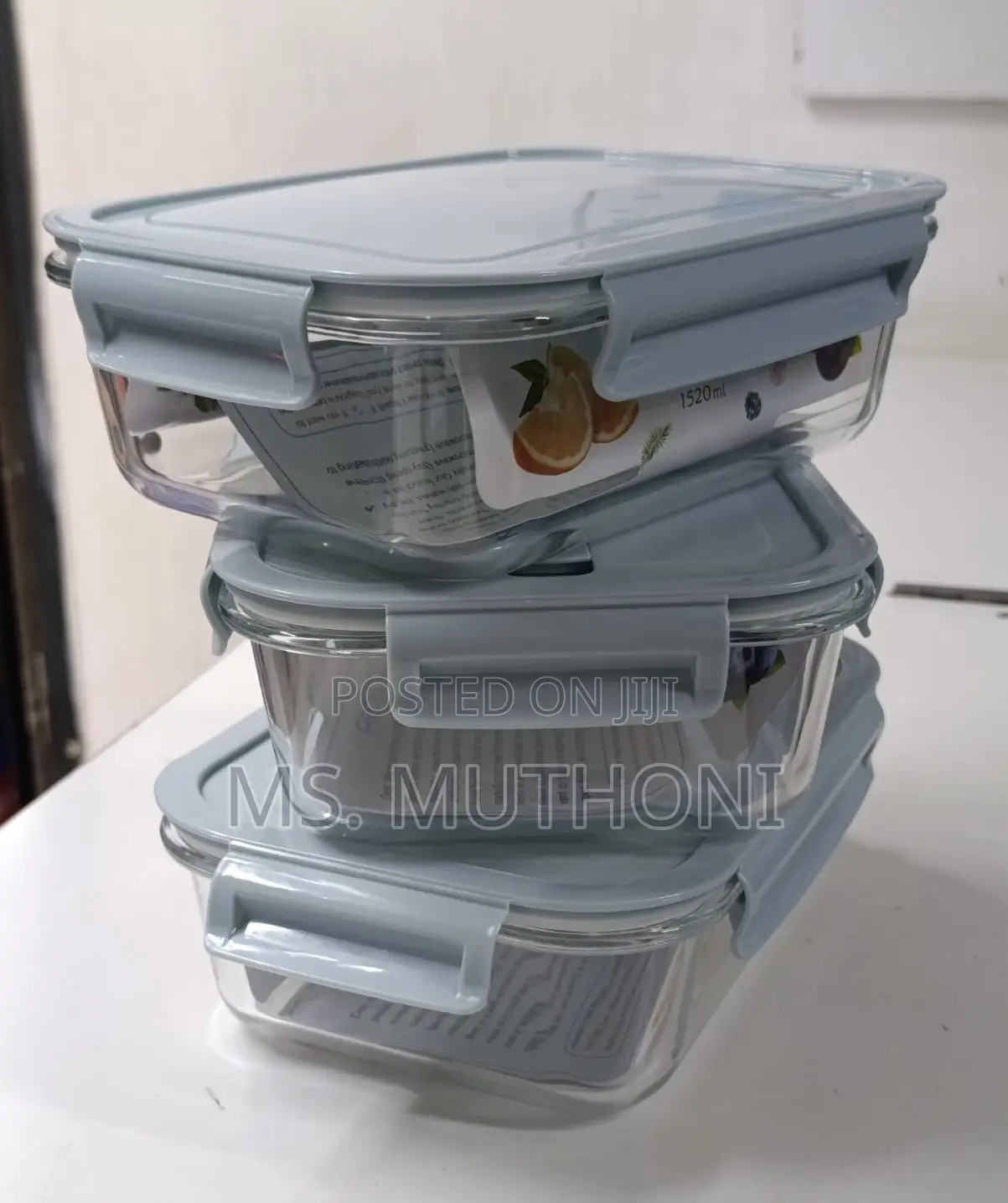 1 Pc. 1520ml Big Glass Food Storage Container (Blue )