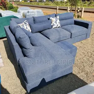 Blue L- Shaped Sectional Sofa With Cushions