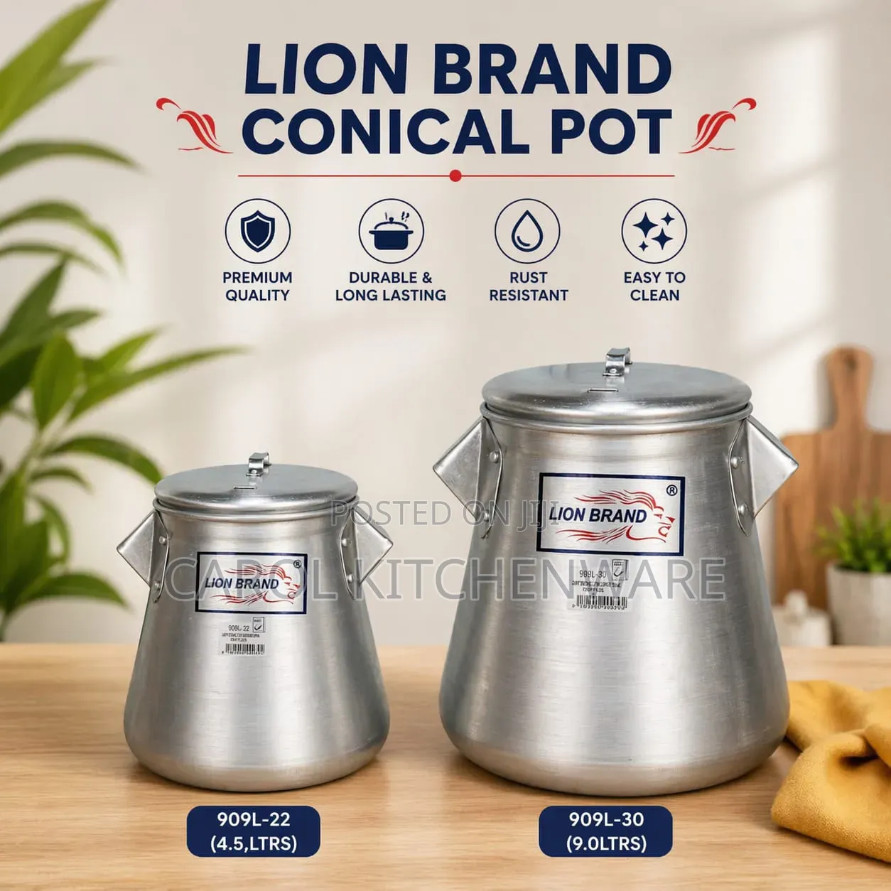 4.5 LTRS Aluminium Conical Pot With Lid/ Aluminium Pot
