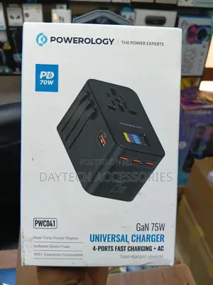 Powerology Gan 75w Universal Travel Charger Adapter (Model: Pwc041).