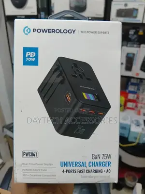 Powerology Gan 75w Universal Travel Charger Adapter (Model: Pwc041).