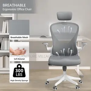 Swivel White Mesh Desk Seat With Adjustable Arms