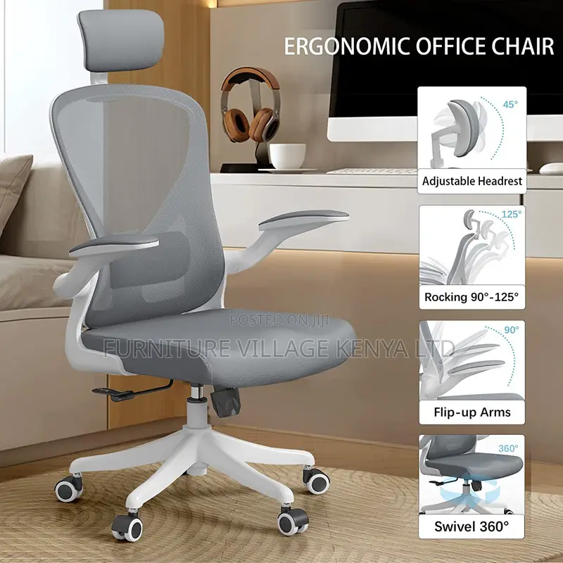 Swivel White Mesh Desk Seat With Adjustable Arms