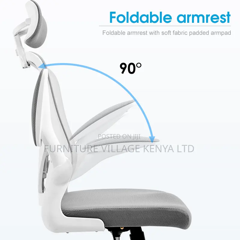 Swivel White Mesh Desk Seat With Adjustable Arms