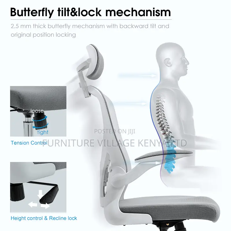 Swivel White Mesh Desk Seat With Adjustable Arms