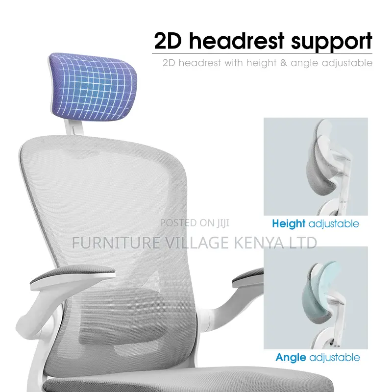Swivel White Mesh Desk Seat With Adjustable Arms