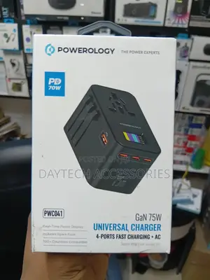 Powerology Gan 75w Universal Charger Travel Adapter - Black