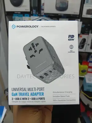 This Is a Powerology 65w Gan Universal Multi-Port Travel Adapter.