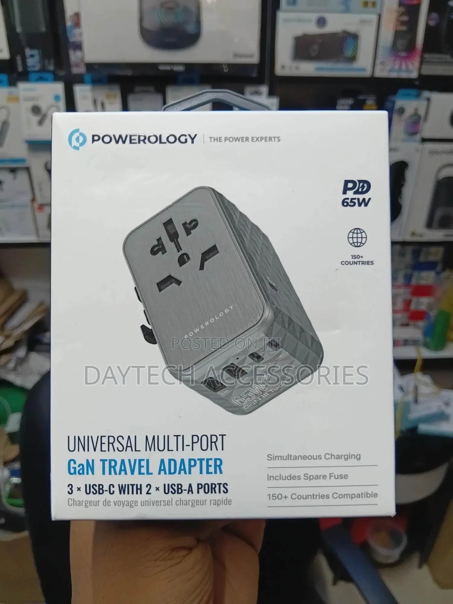 This Is a Powerology 65w Gan Universal Multi-Port Travel Adapter.