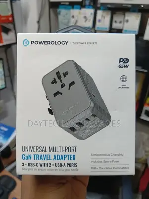Powerology Universal Multi-Port Travel Adapter Pd 65w-Black