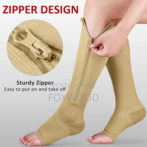 Knee-High, Open-Toe Zipper Compression Socks - thumbnail 2