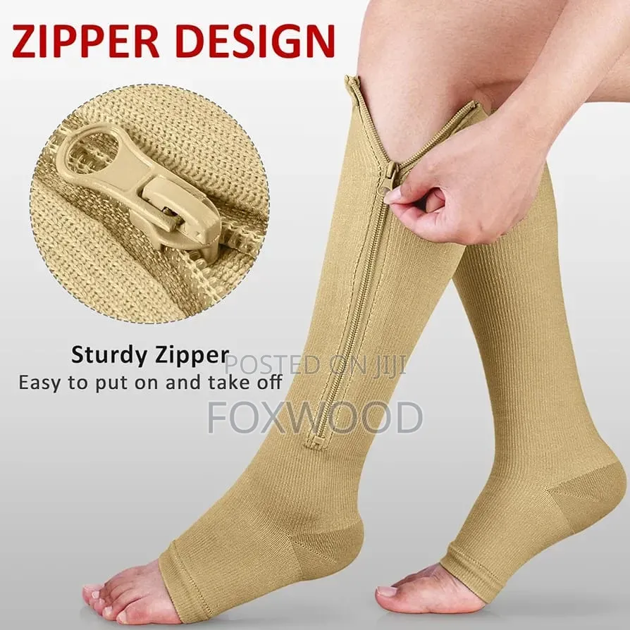 Knee-High, Open-Toe Zipper Compression Socks