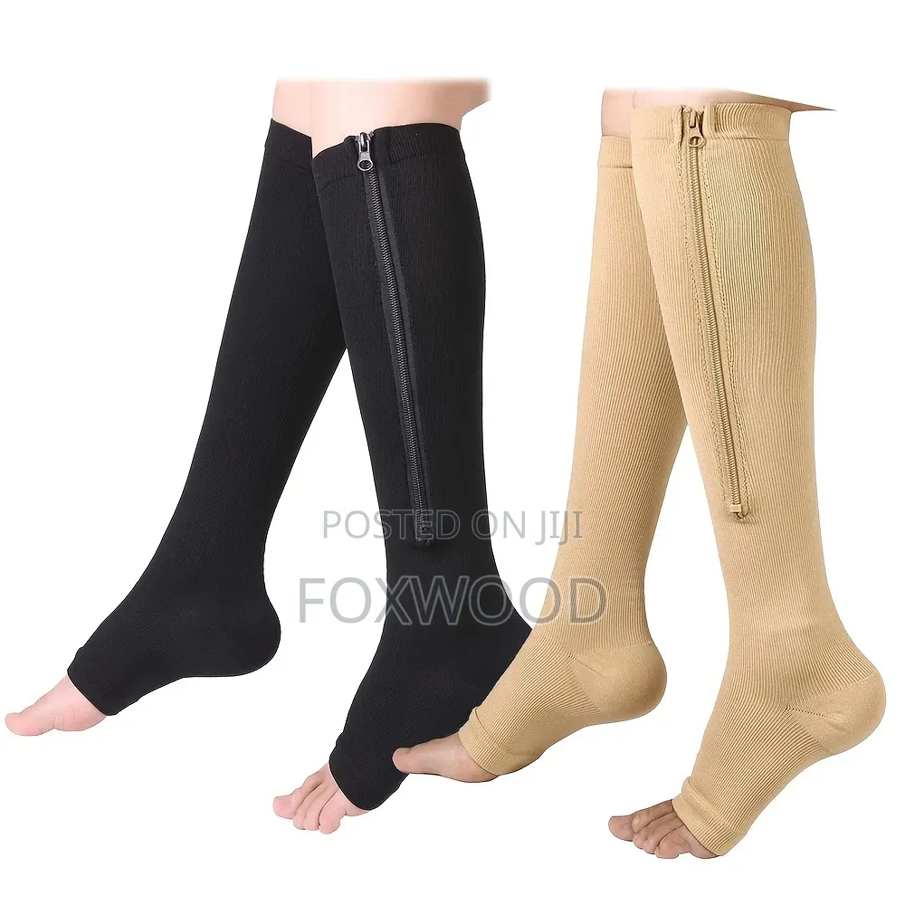 Knee-High, Open-Toe Zipper Compression Socks