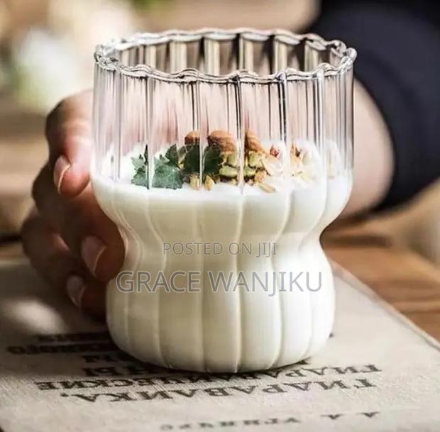 Glass Cup Cute Stripes Fat Cup Cream