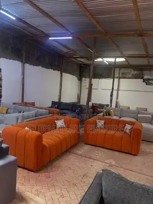 Orange Channel-Design Sofa Set With Cushions