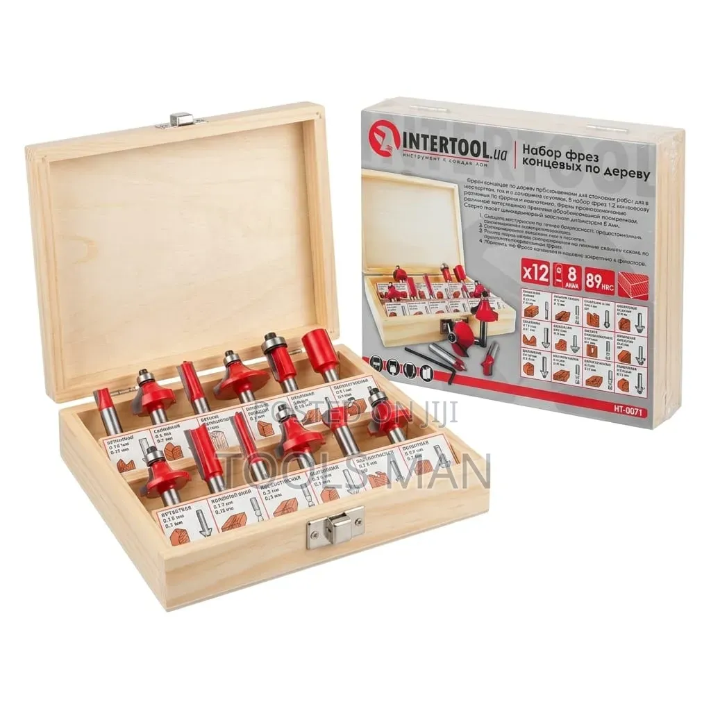 12 PCS Professional Router Bit Set 8mm Shank With Wooden Case.