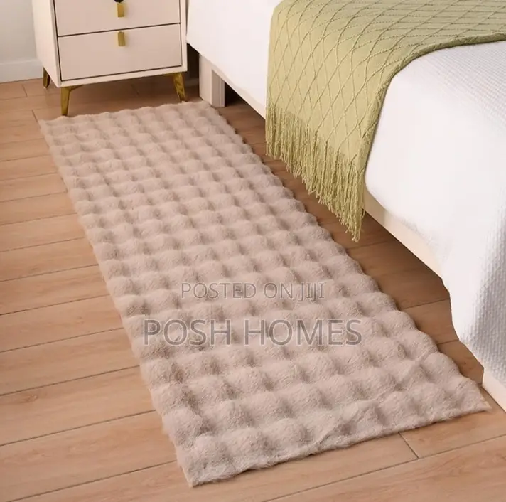 Beige Fur Fax Mats Bedside