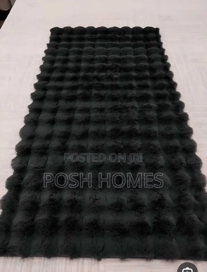 Black Faux Fur Mats Bedside