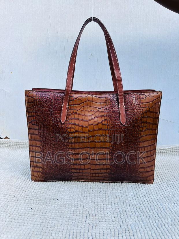 Premium Brown Crocodile-Embossed Leather Tote Bag