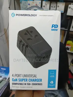This Is a Powerology 100w 4-Port Universal Gan Super Travel Charger.