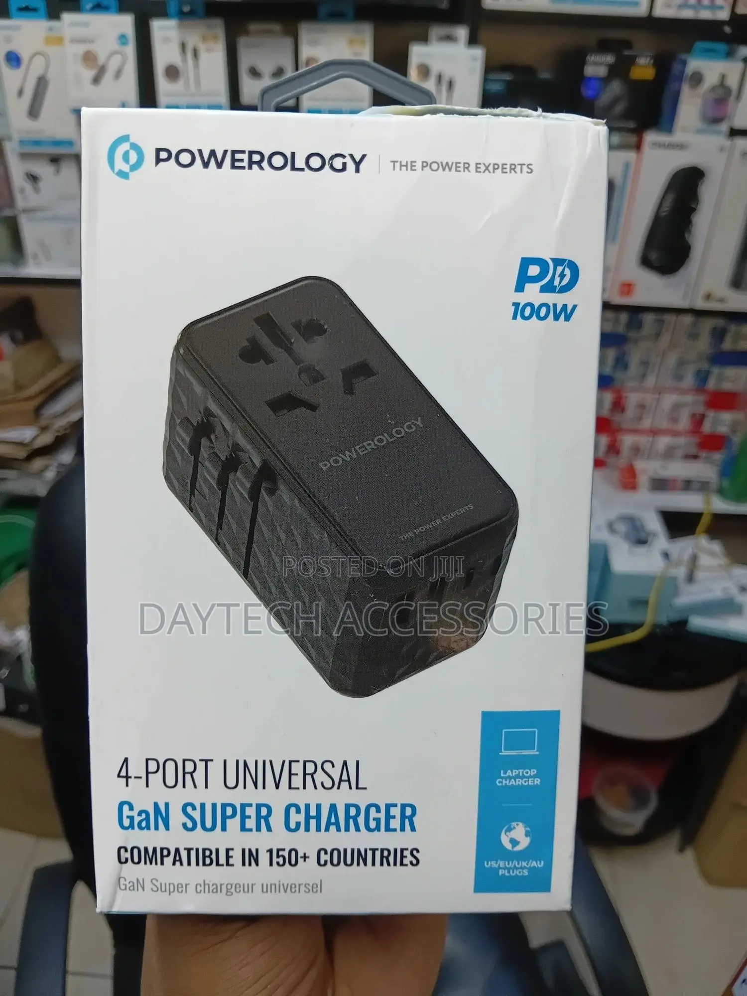 This Is a Powerology 100w 4-Port Universal Gan Super Travel Charger.