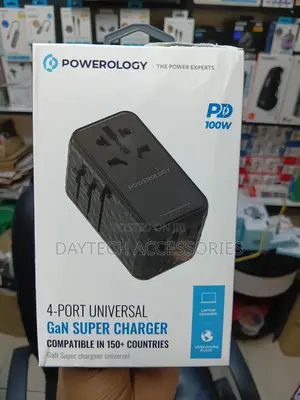 This Is a Powerology 100w 4-Port Universal Gan Super Travel Charger.
