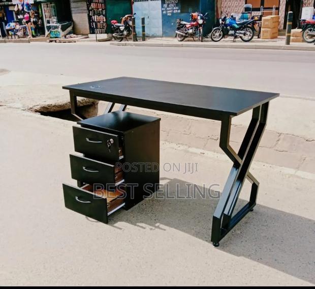 Classic All Black Premium Metallic Study Desk and Drawers - main view