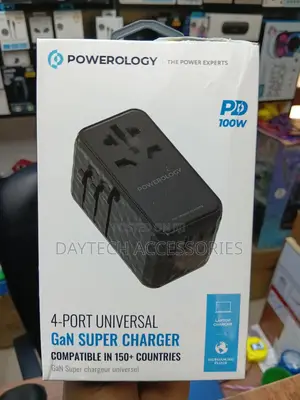 Powerology 4-Port Universal Gan Travel Charger Adapter100w