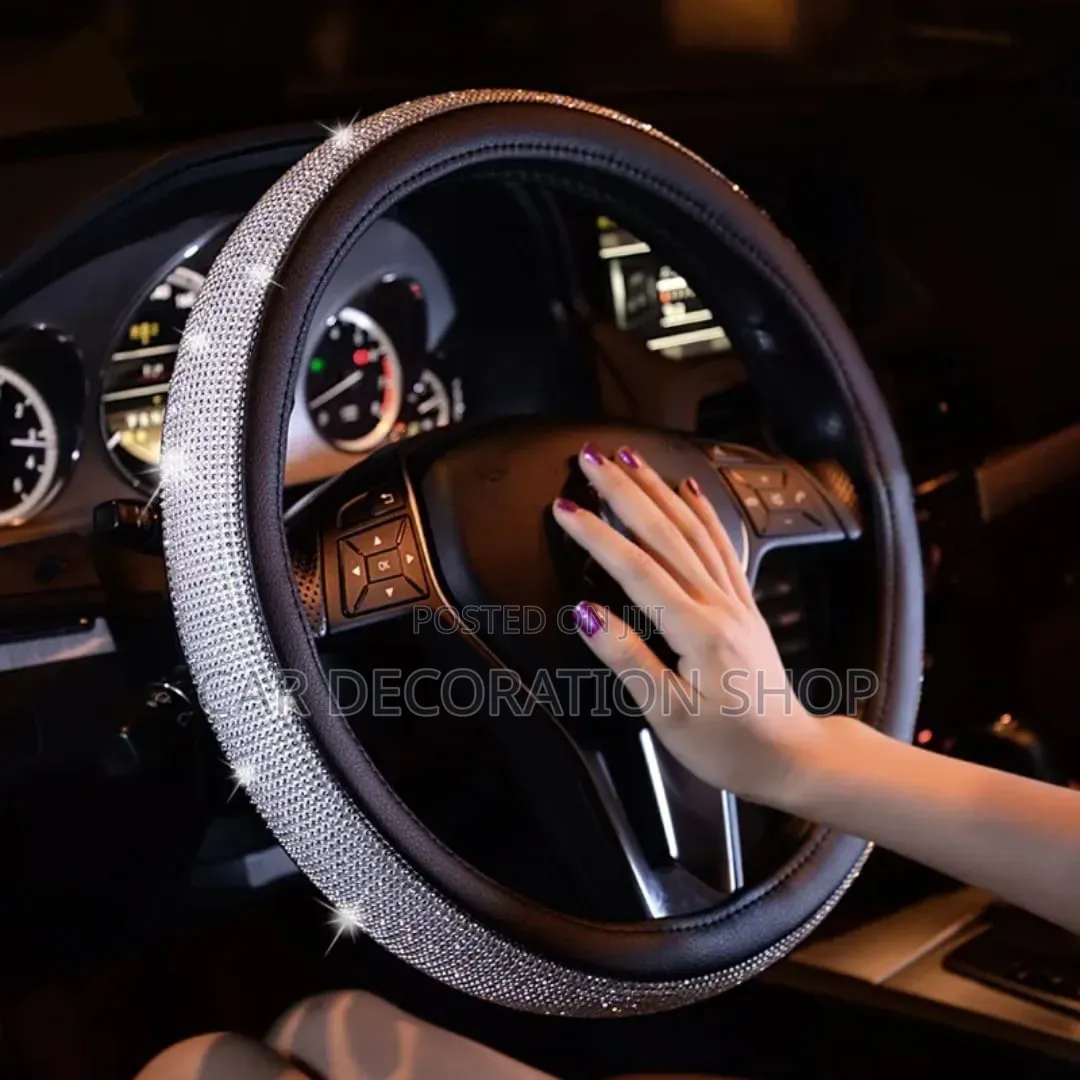 Black With Crystal Rhinestone Leather Steering Wheel Cover