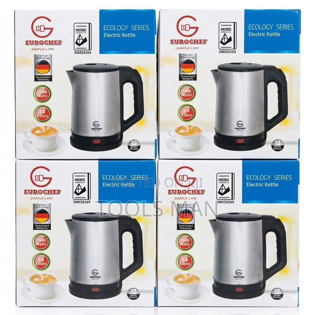 2l Electric Kettle - 1500w Stainless Steel Fast Boil Water.Eurochef