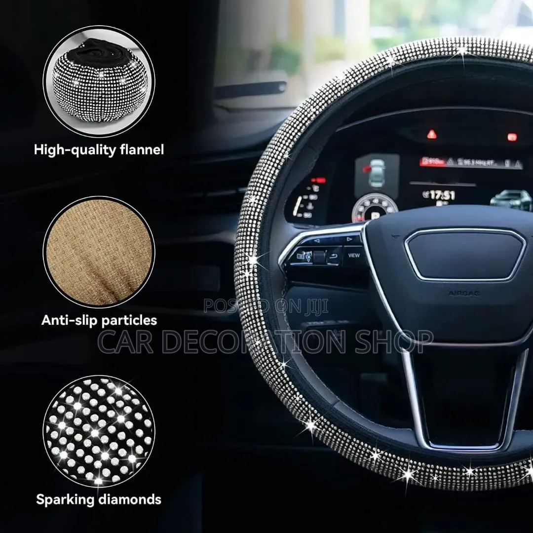 Soft Pu Leather Steering Cover With of Shimmering Crystal Rhinestones