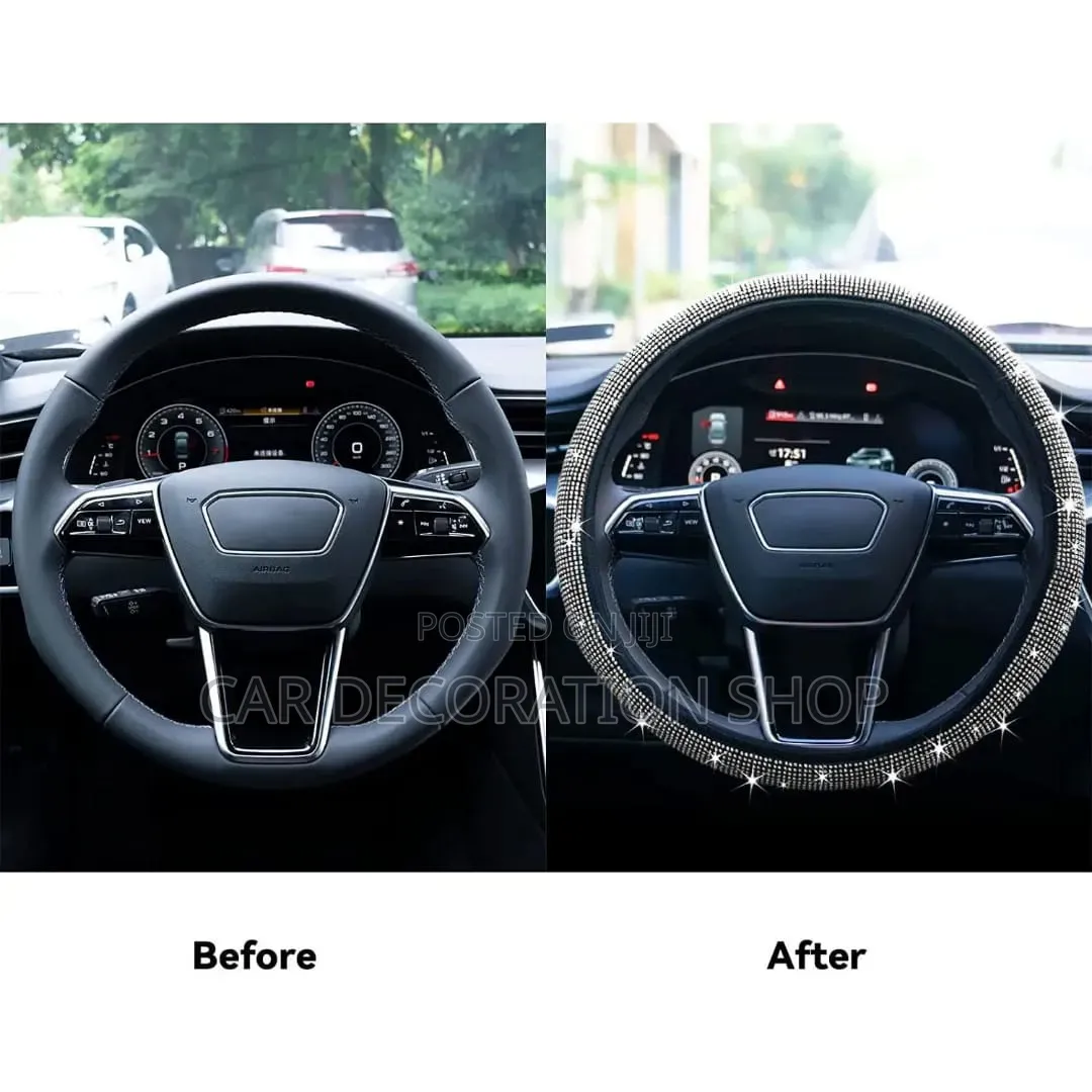 Soft Pu Leather Steering Cover With of Shimmering Crystal Rhinestones