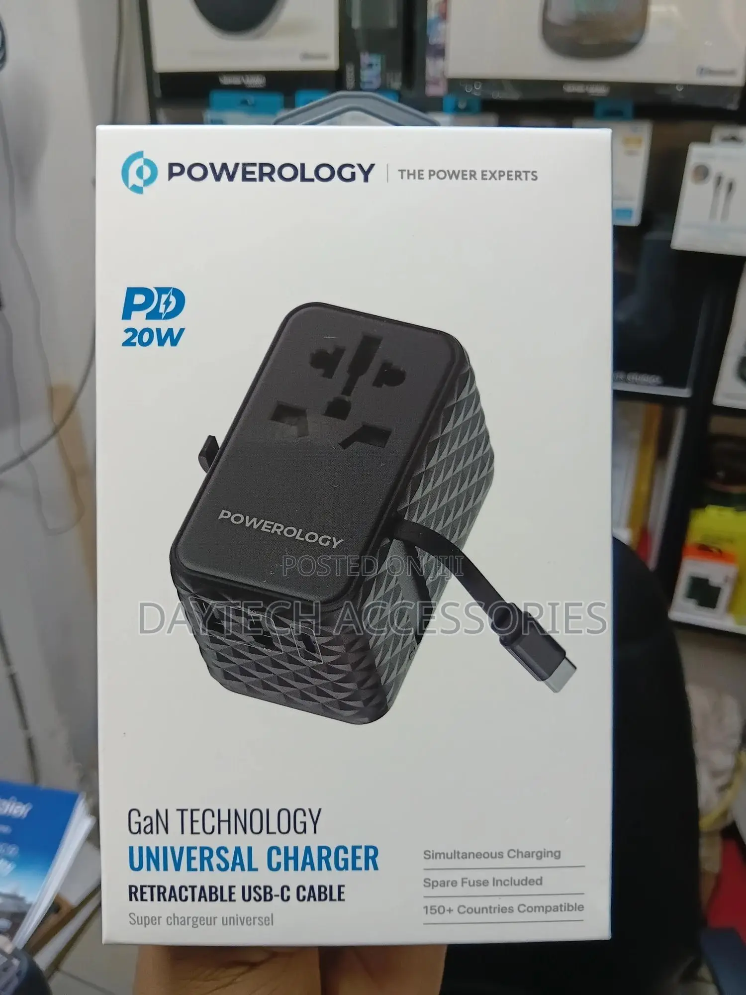 Powerology 20w Pd Universal Travel Adapter With Retractable Type-C