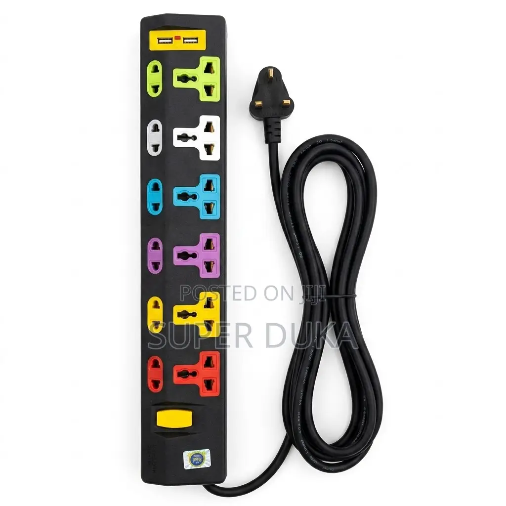 6-Way Universal Power Extension Cable.2 Usb Ports Surge Protector