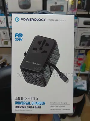 Powerology 20w Pd Universal Travel Adapter With Retractable Type-C