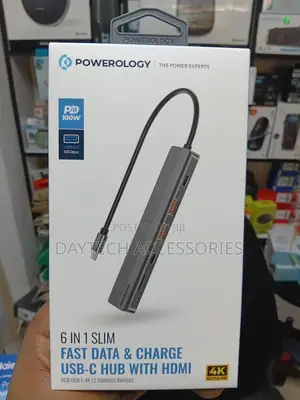 Powerology 6-in-1 Slim Hdmi Usb-C Hub Adapter - Grey